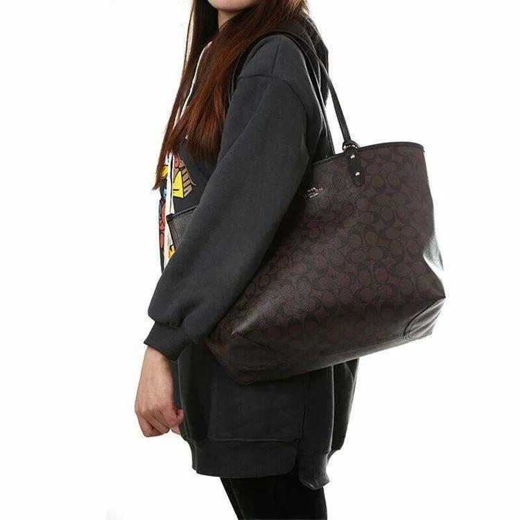 Coach PVC Combo Bag , Tote Bag , Shopping Bag , Shoulder Bag Large Women's Black Brown Monogram (Unisex) Shoulder Bags 36658 IMAA8