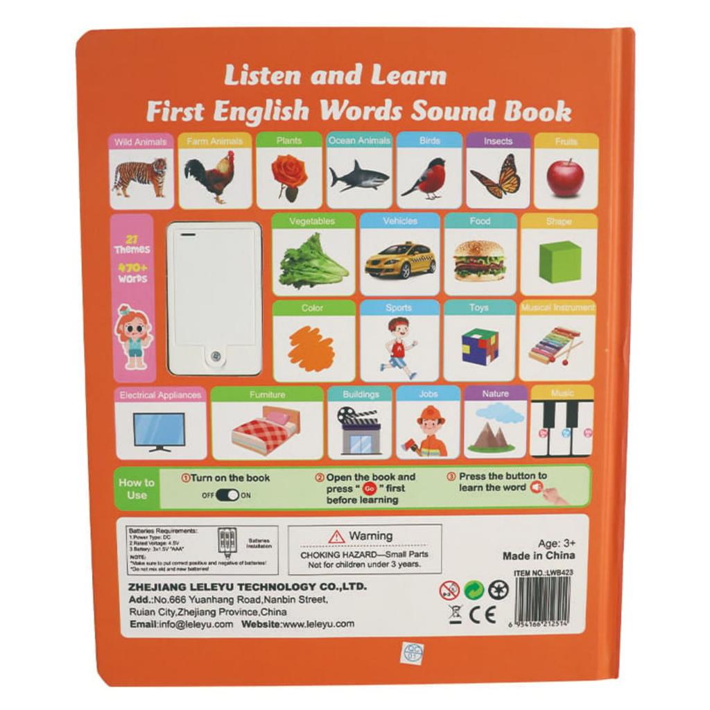 Mein erstes englisches Soundspielzeug – 470+ Wörter, 21 Themen, lustiges Wortspiel, zum Lernen der Phonetik drücken, pädagogische Sprache