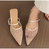 New Style Crystal High Heels Women Slippers Pointed Toe Mesh Mules Shoes Women's Sandals Elegant Summer Fad Slides Ladies Shoes