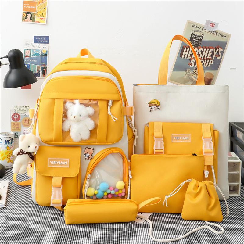Schoolbag Korean Version Ins Small Fresh Girls Backpack Versatile Backpack Cute Transparent Bar Pain Bag Primary and Secondary School Schoolbag
