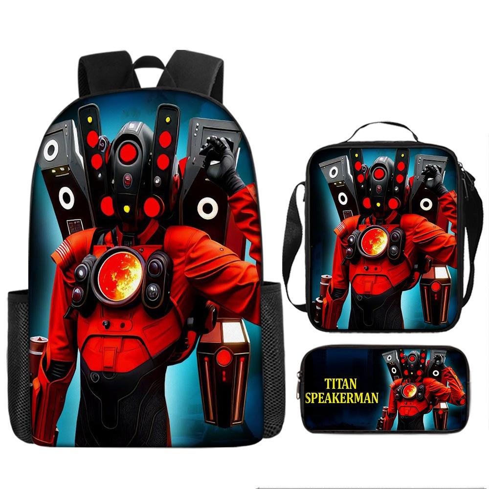 Fast Delivery Skibidi Toilet Backpack Cross-border Fashion Backpack Retro Schoolbag Cartoon Backpack Three-piece Set