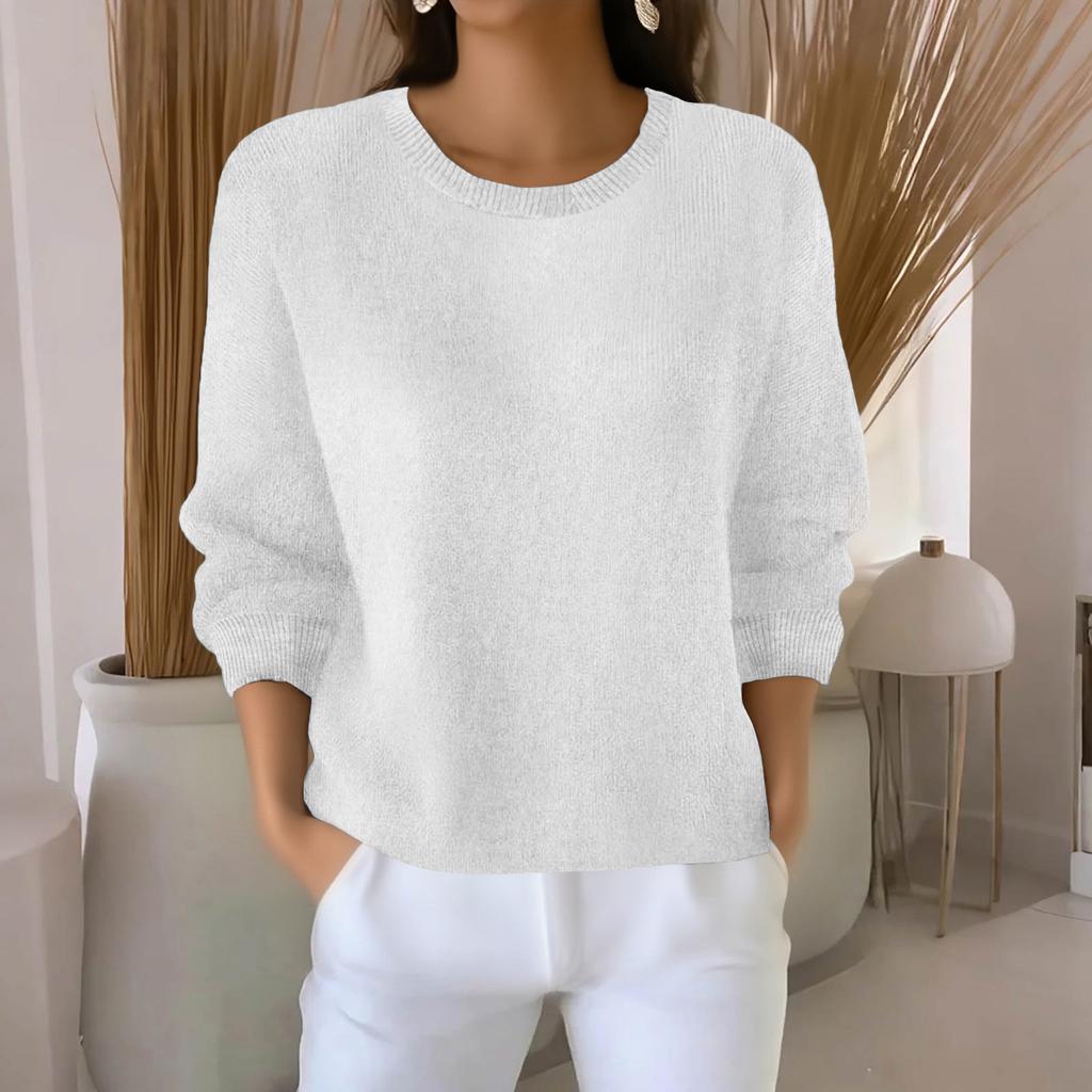 Women's Fashionable Casual Knitted Top Loose-Fit Solid-Colour Long-Sleeved Jumper