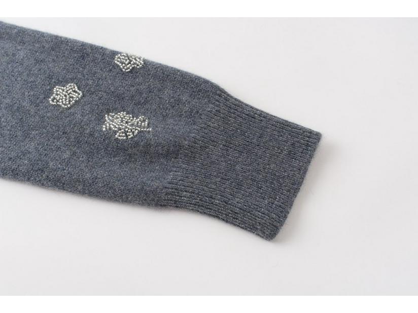 Γυναικεία Χοντρή Κασμιρέ Ζακέτα με Κλείσιμο με Κουμπιά, Χειροποίητες Χάντρες και Κεντημένες Λεπτομέρειες