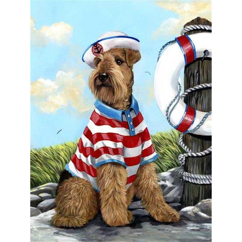 5D DIY Full Round Diamond Painting Beach Dog Cartoon Diamond Embroidery Cross Stitch Rhinestone Mosaic Sale Home Decoration