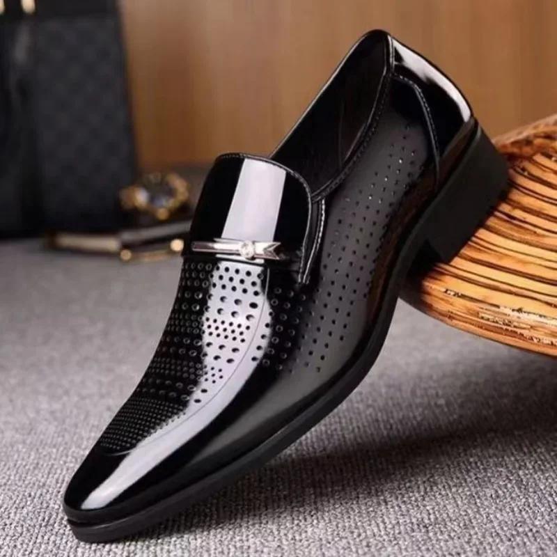 Men's Formal Shoes Patent Leather Official Bright Upper Social Shoe Male Office Footwear Low Price Elegant and Classic 39 Black