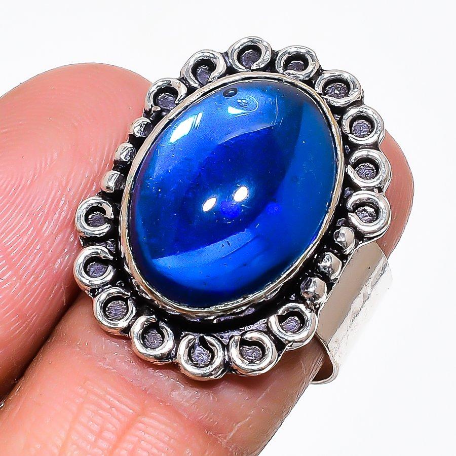 Натуральный иолит Кварц Драгоценный камень 925 стерлинговое серебро Ювелирное изделие Кольцо Размер 6.5 AR-16455