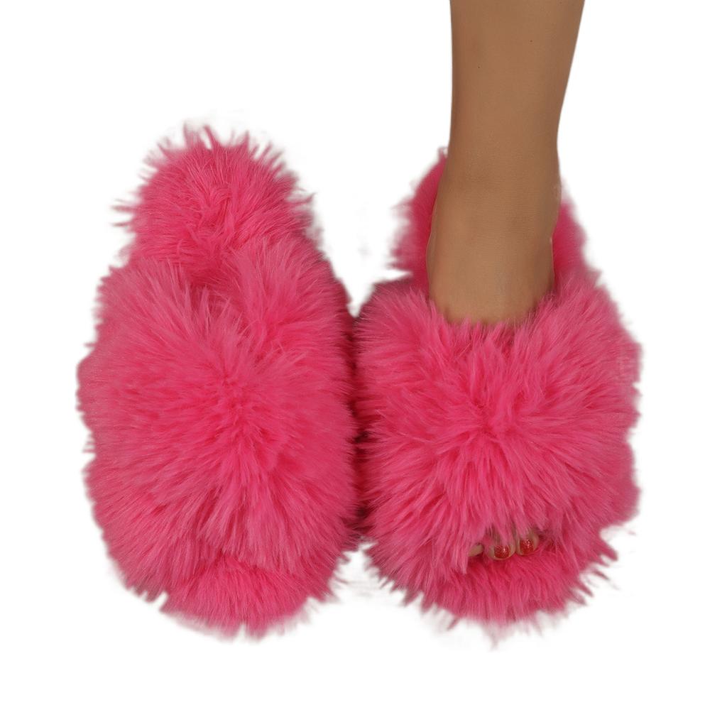 Men's and Women's Same Cotton Drag Couple's Slippers One-word Cross-hairy Design Slippers Winter Sweat-absorbing Anti-