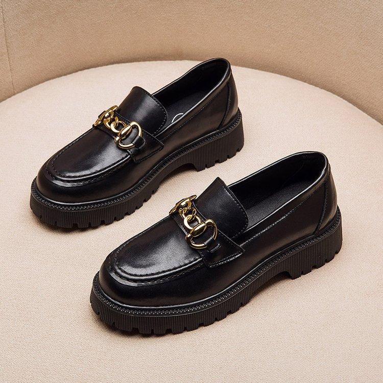 Black British Style Small Leather Shoes Women's Spring 2025 New Thick Heel Single Shoes Patent Leather One Pedal Platform Loafers