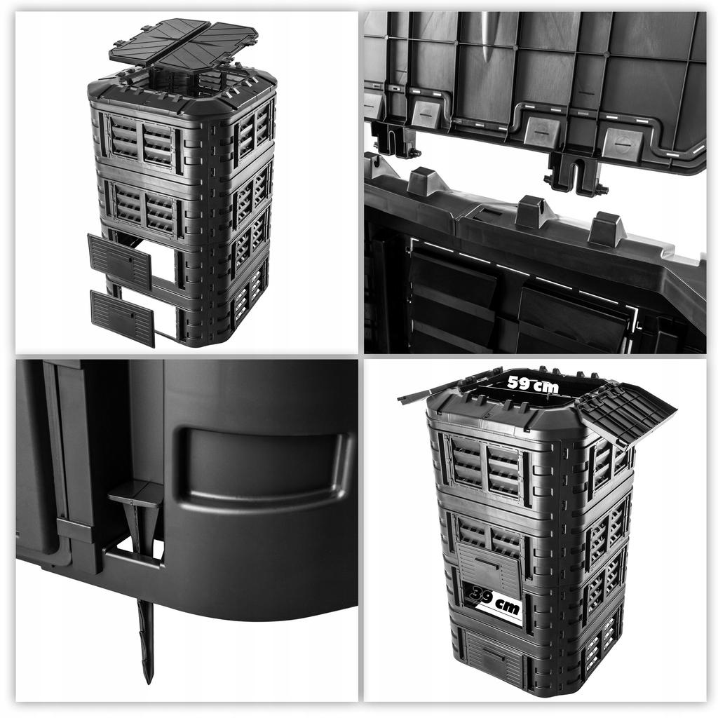 KADAX Garden Composter Modular 1260L Frost-resistant Year-Round Black