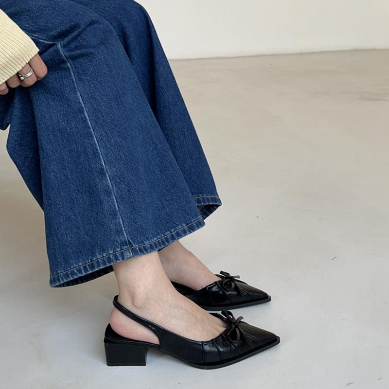 Summer Fashion Butterfly-knot Pointed Toe Women Sandals Casaul Low Heel Slingbacks Ladies Casual Dress Street Style Shoes