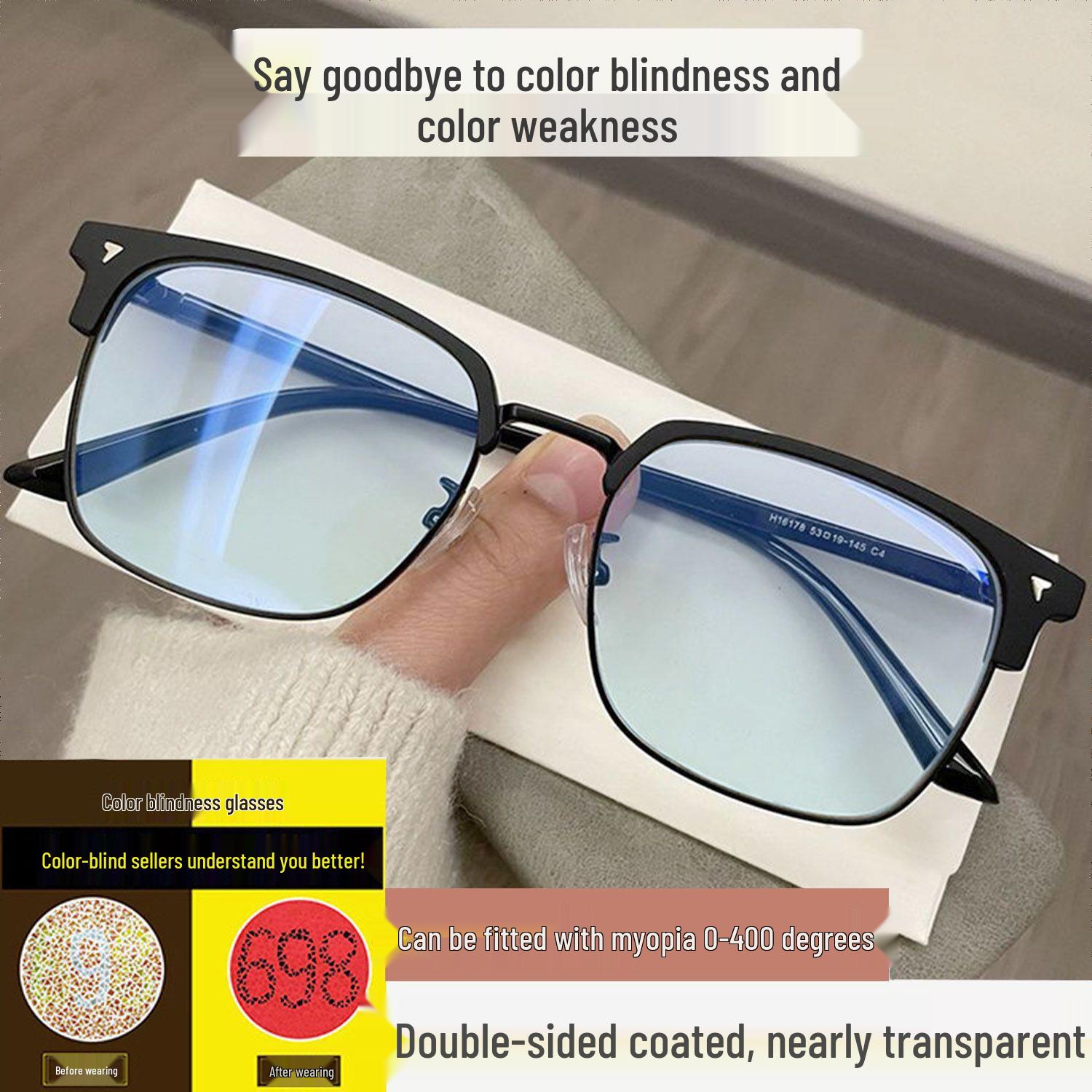 

Очки для коррекции миопии половинной оправы для коррекции дальтонизма - Идентификация зеленого/красного для мужчин Non-Corrective Anti-Blue Light Lens матовый черный