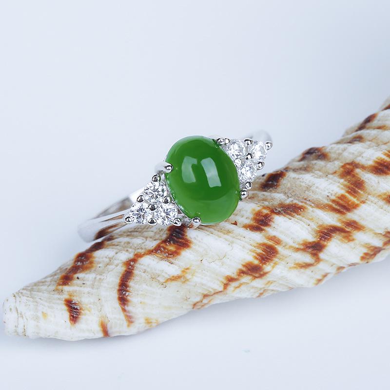 

Кольцо с регулируемым драгоценным камнем из натуральной яшмы Хетиан и красного корунда для женщин Adjustable Open зелёный/нефритовый