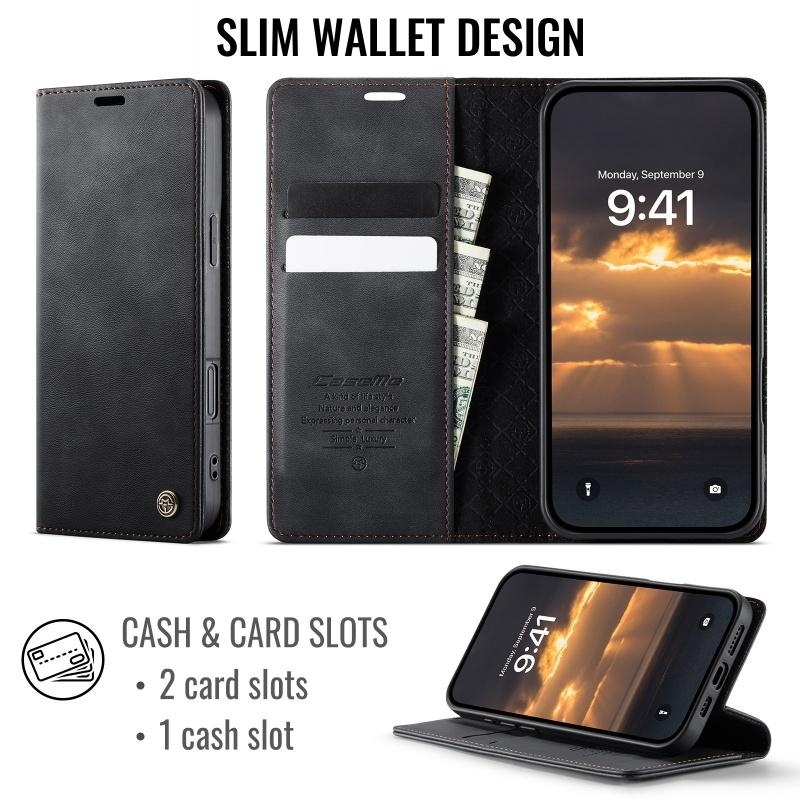 CaseMe Flip Leather Purse Holder Phone Case For iPhone 17 Pro Max Air 16E 16 15 Plus 14 13 12 11 X XS XR SE 2022 8 7 Shockproof Wallet Card Slot Cover