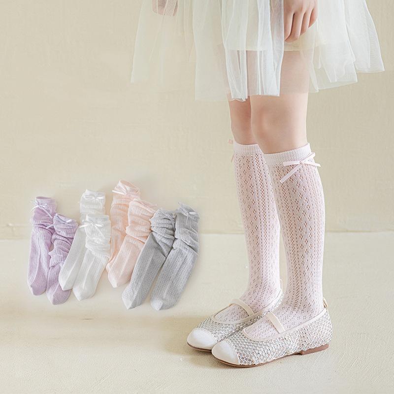 Children's Hollow Bow Long Socks Summer Ultra-thin Mesh Breathable Knee High Socks For Girls 2-6 Years Kids Princess Calf Socks