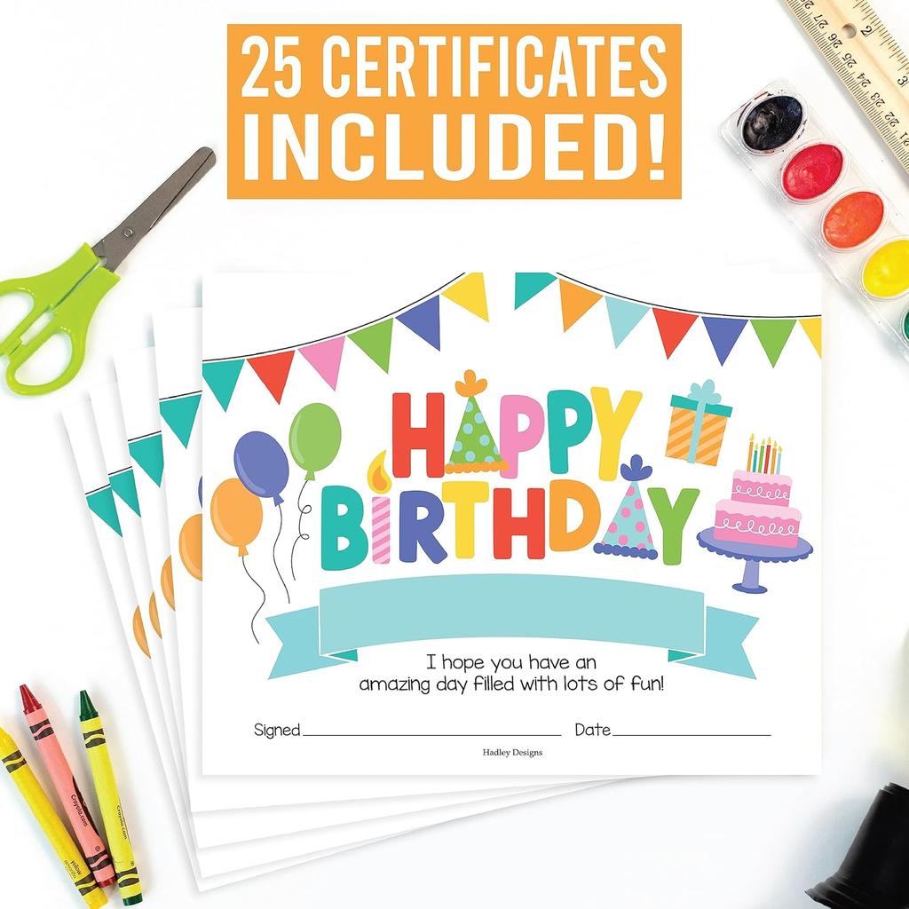 Happy Birthday Certificates for Students - 25 Student Birthday Certificates for Kids Classroom Must Haves, Teacher Supplies for Classroom Elementary,