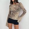 Fashion Wind New Arrival Fashion Silm Zebra Print See-through T-shirt Tops Sexy Perspective T-shirt