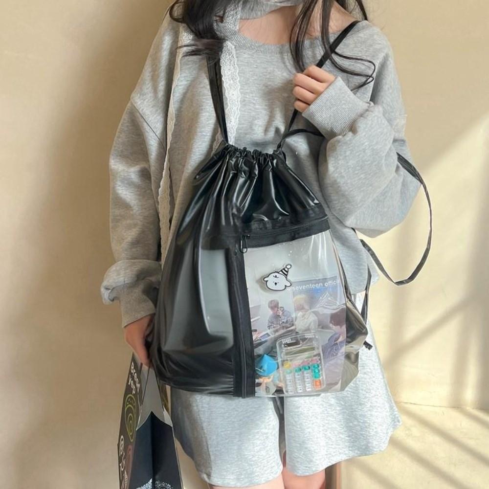 High Quality Transparent Drawstring Backpack Casual Multifunctional Doll Storage Bag Lightweight Large Capacity Shoulder Bag