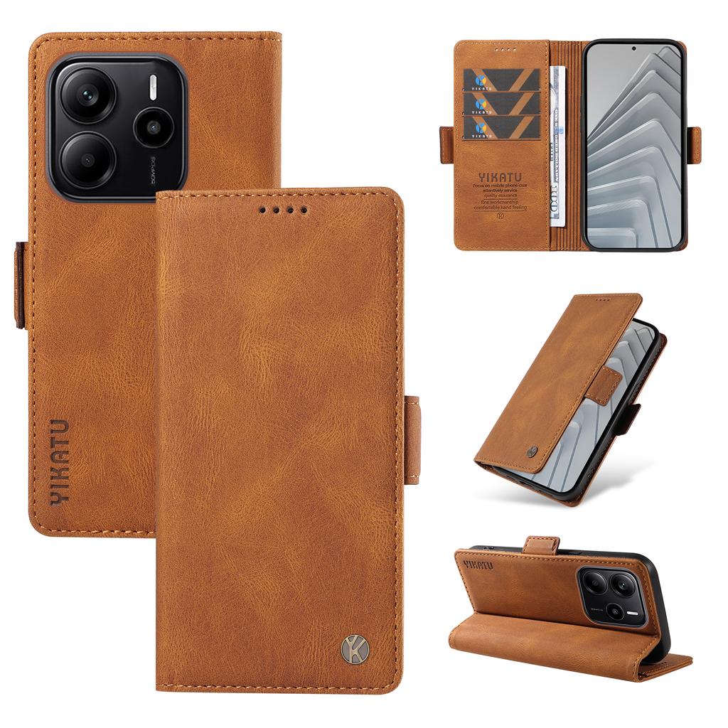 For Xiaomi Redmi Note 14 4G (164.84mm) Leather Case YIKATU YK-005 Skin-Touch Feeling Wallet Phone Cover