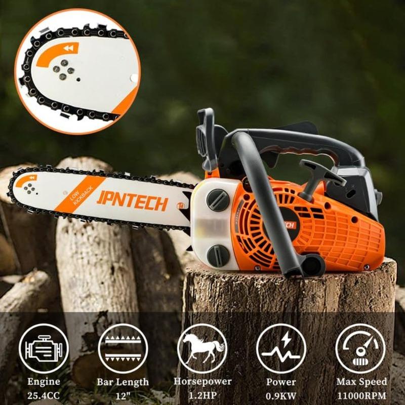 25.4cc 2-Cycle Gas Chainsaw 12 Inch Top Handle Chainsaw Petrol Handheld Cordless Portable Gas Powered Chain Saw for Tree Cuttin