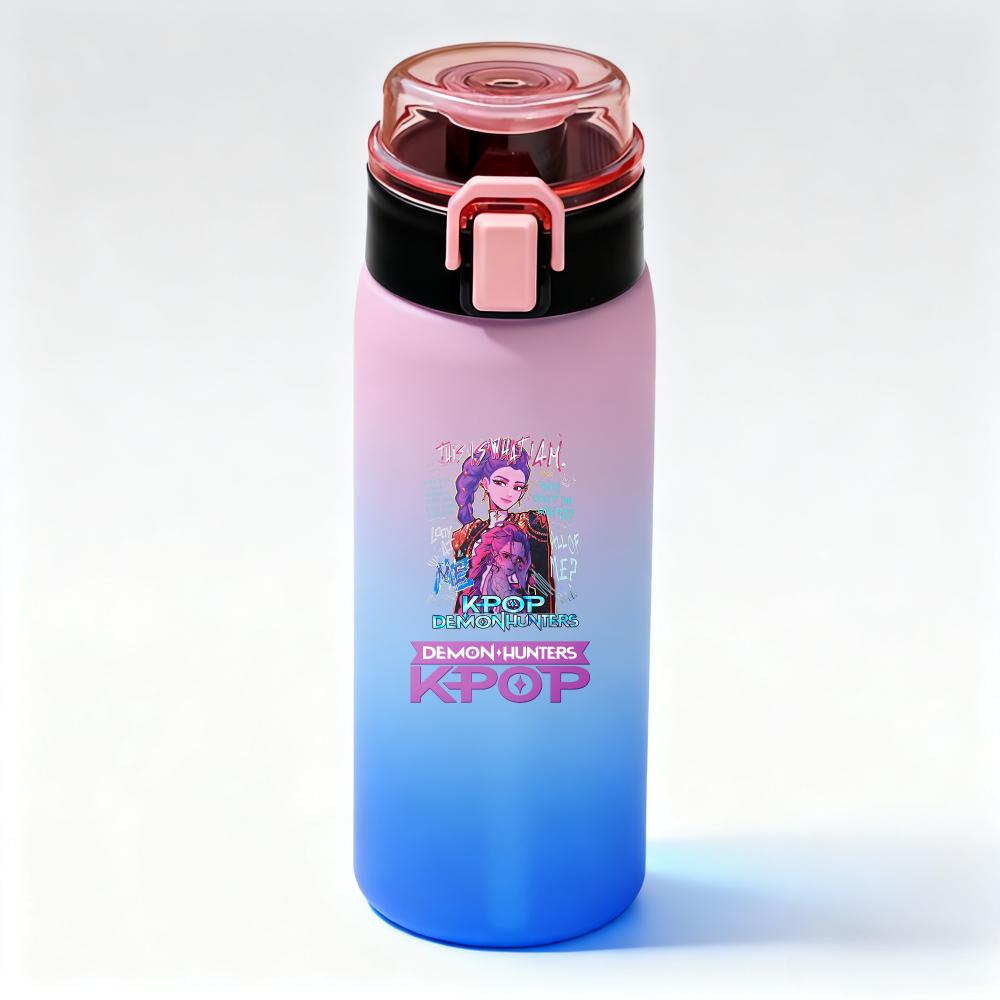 KPop Demon Hunters Gradient Water Bottles High-capacity Drinking Straw Cup Portable Girl Outdoor Office School 500ml Kid Friendly Entertaining Fun
