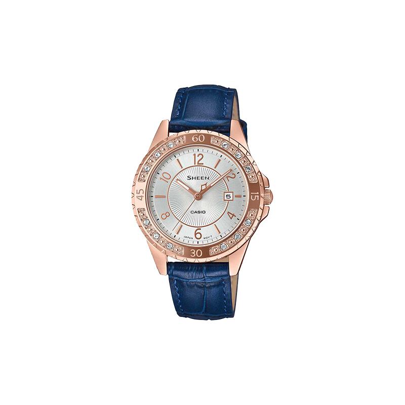 

Casio SHEEN 50 meters waterproof casual quartz movement leather strap Japanese and Korean watch women s watch silver dial SHE-4532PGL-7A серебряный