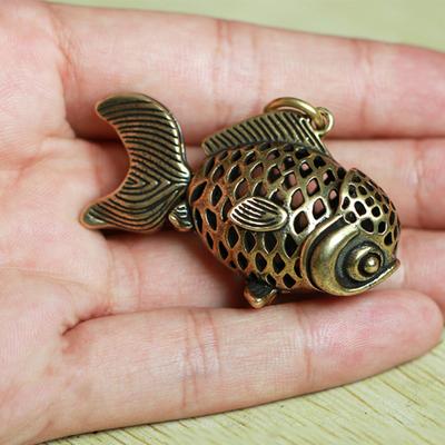 Anti-fade Key Pendant Vividly Engraved Brass Hollow-carved Carp Keychain Ornament for Home