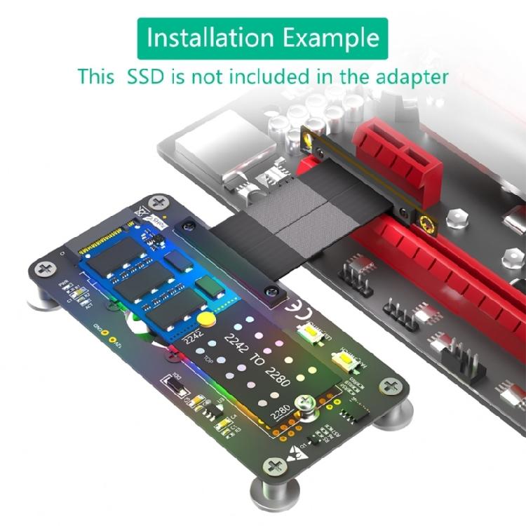 10CM Fast Speed M.2 NGFF NVME SSDs To PCIE 4X Extension Cable with Cooling Fan LED Magnetic Pad