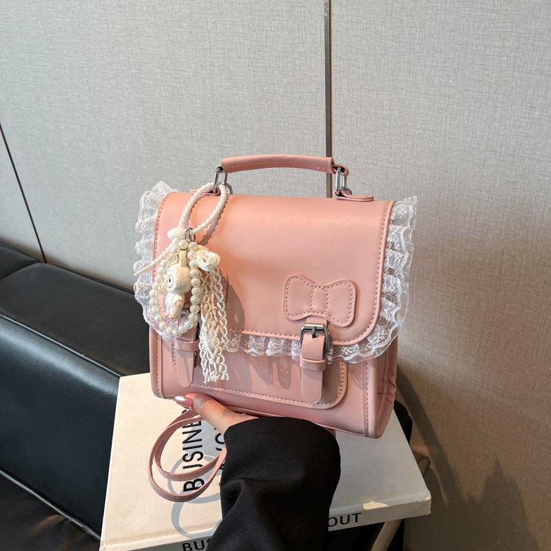 

College style backpack women s 2025 new trendy spring fashion backpack versatile sweet schoolbag portable small square bag single bag розовый