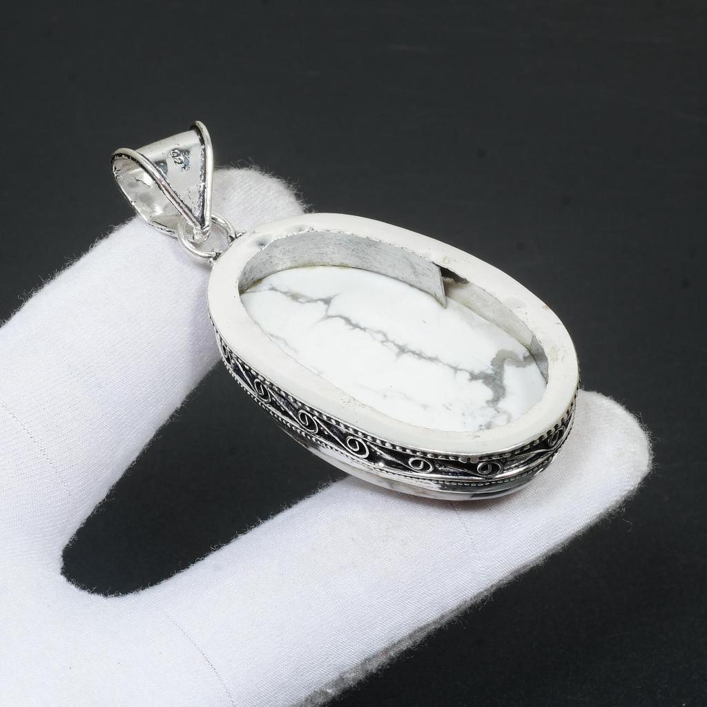 Natural Howlite Gemstone Handmade 925 Sterling Silver Pendant Double Gemstone Pendant Antique Pendant Gifts For Women Gifts For Her Thanksgiving Gifts