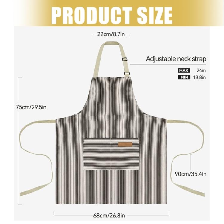 Polyester Striped Apron Adjustable Neck Tie with Two Front Pockets For Gardening Cooking Restaurant Work And Home Chores