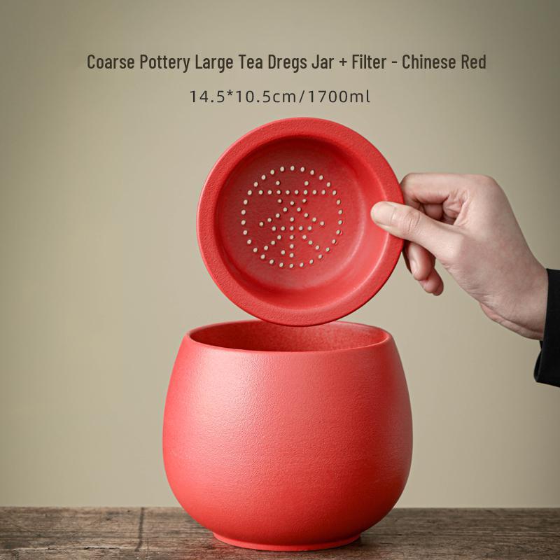 Large Ceramic Tea Waste Jar with Filter - Desktop Trash Can for Tea Dregs & Water Disposal