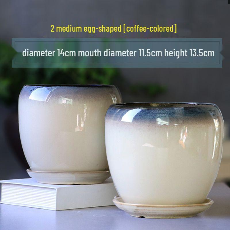 Breathable Ceramic Flower Pot with Tray for Gardenia and Succulents, Chinese Style, Large and Durable for Balcony Use.