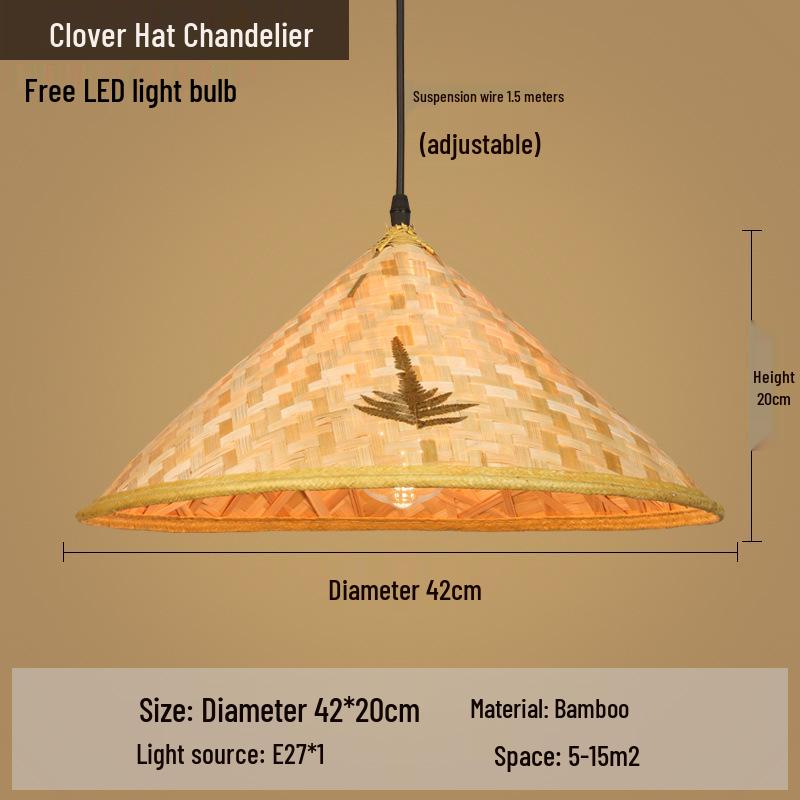 Retro Chinese Bamboo Pendant Light: Nostalgic Straw Hat Design for Hot Pot and Local Cuisine Restaurants