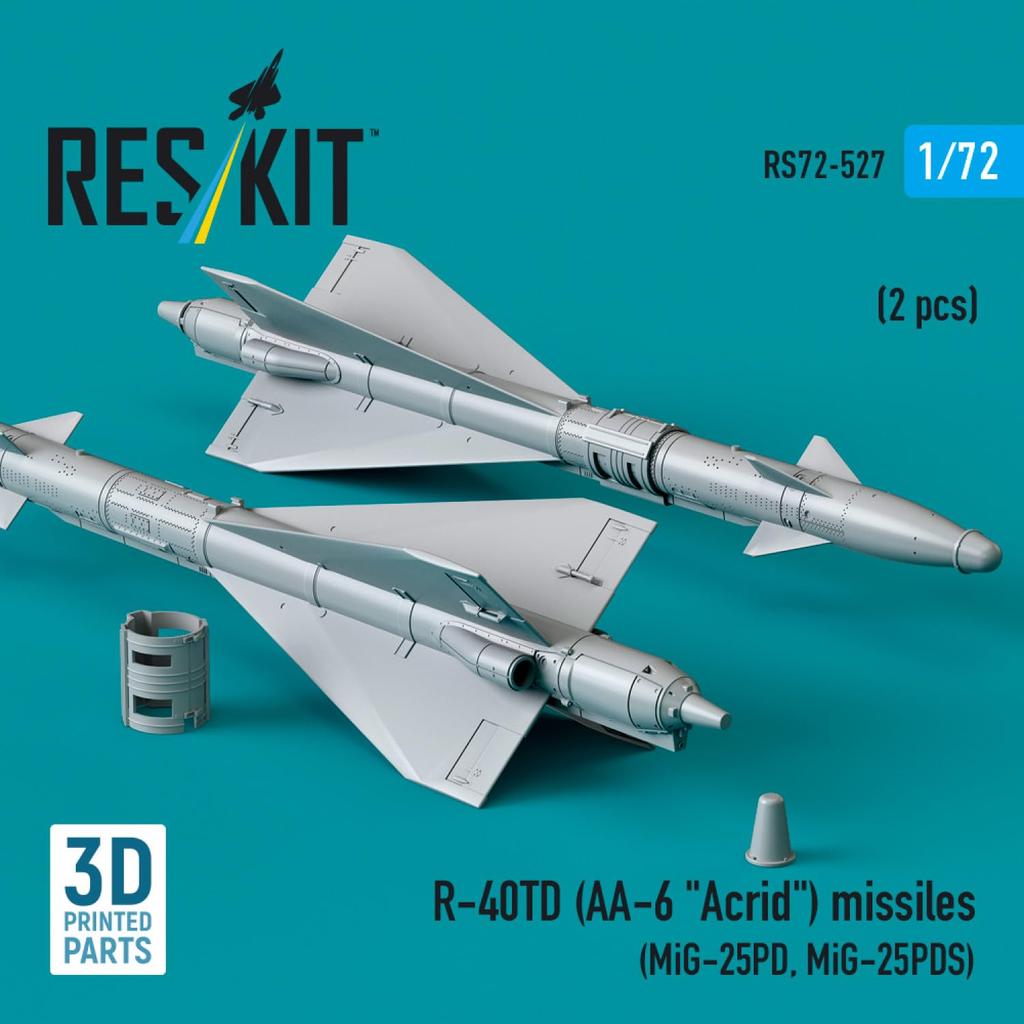 Reskit Acrid Infrared Guided Missile 2pcs Plastic Model Parts 1/72 R-40TD AA-6 Air-to-Air (for MiG-25PD/PDS) RSK72-0527 (Airplane)