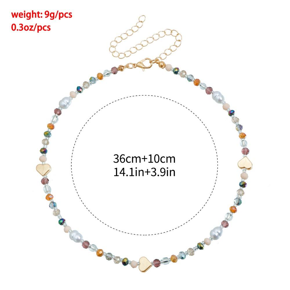 Creative Design Colored Crystal Stone Baroque Pearl Heart-shaped Beaded Choker Necklace for Women Charm Jewelry Accessories Gift