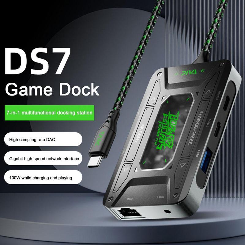 7-in-1 USB C Adapter Station Multiport Dongle Docking With 2 USB-A PD 100W USB-C Charging Port 3.5mm Ethernet Interface