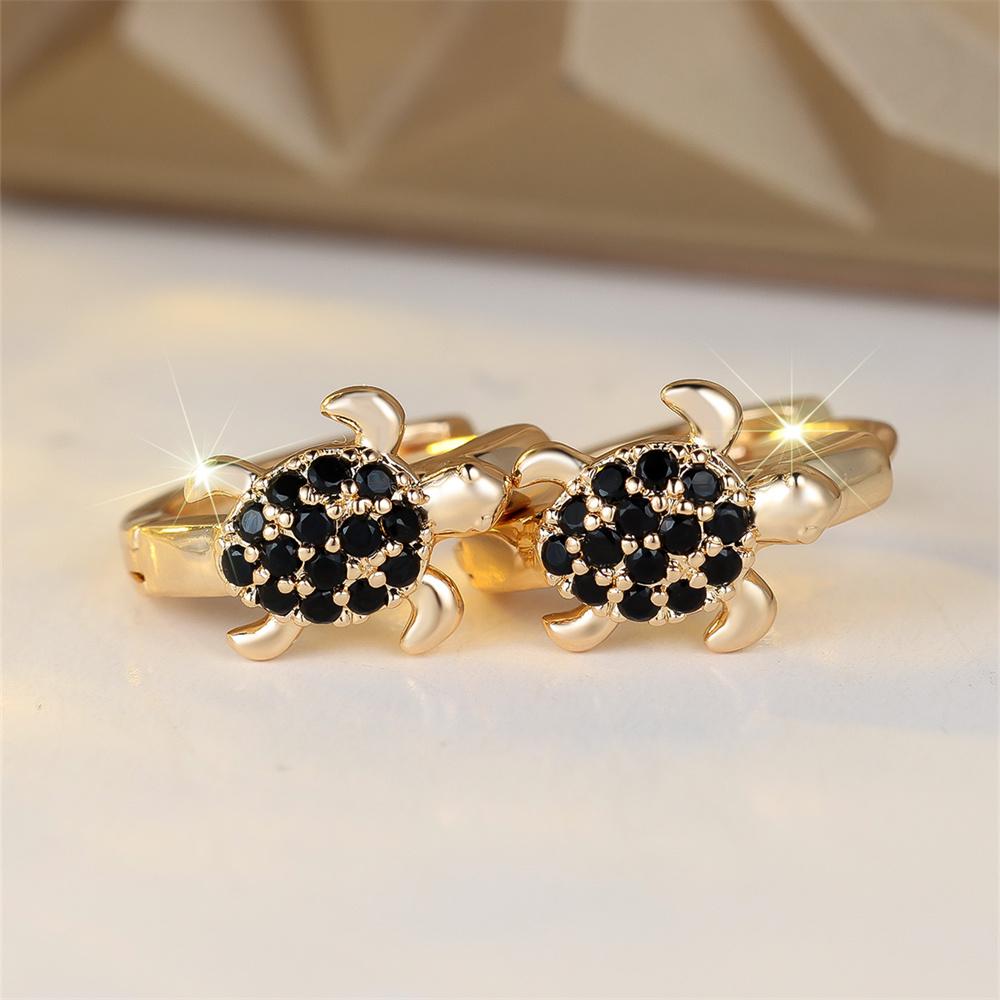 Vintage Black Zircon Cute Sea Turtle Hoop Earrings For Women Boho Gold Color Small Ear Buckle Wedding Mother's Day Gifts
