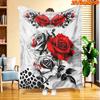 1pc 2D Flat Printing Spring & Summer New Arrival Red, Black, and White Rose with Leopard Print Digital Printed Blanket, Suitable for All Seasons, Casu