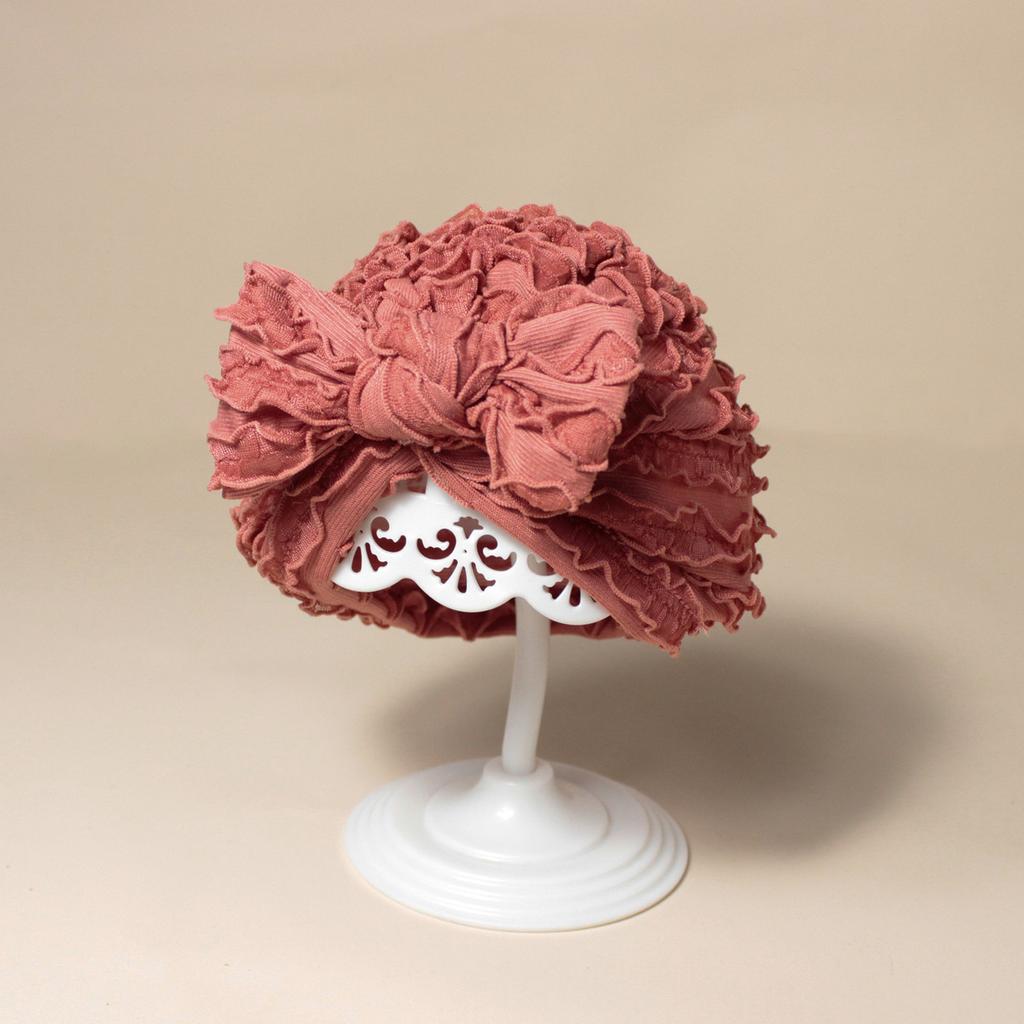 European Newborn Baby Beanie Hat with Gauze Cow Print Bow Decor, Brimless Indian-Style Infant Cap