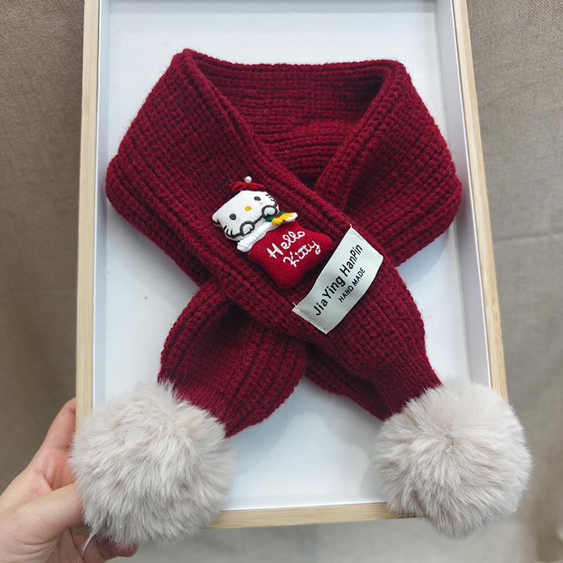 Korean Style Cute Red Knit Scarf for Children - Cozy Autumn/Winter Neck Warmer for Festive Season
