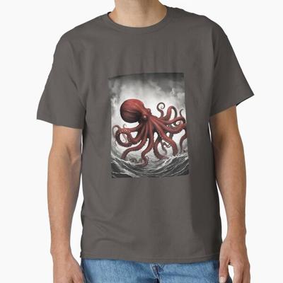 Red Octopus Classic TShirt Made In UsaAus TShirt S2xl