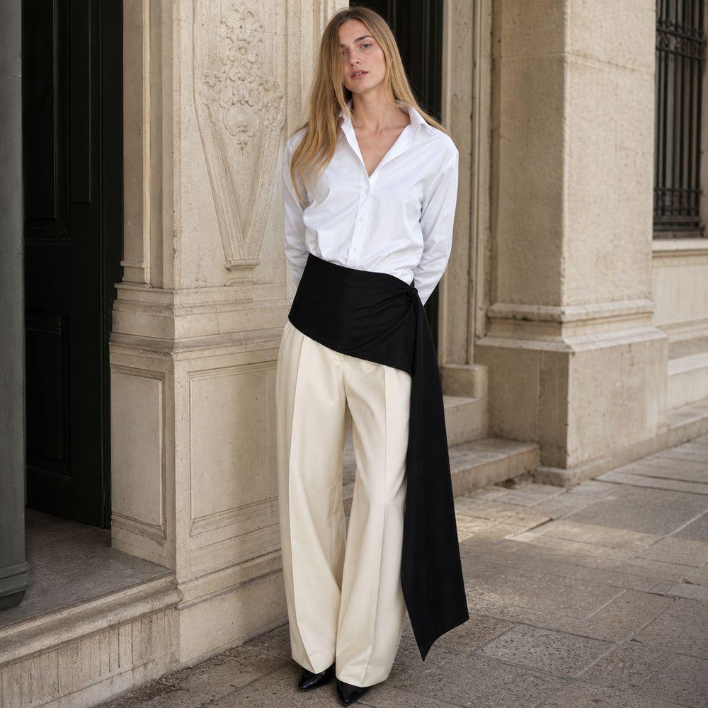 Black Wrap Skirt Overlay Asymmetrical Draped Waist Skirt New Tassel Scarf Jeans Decoration