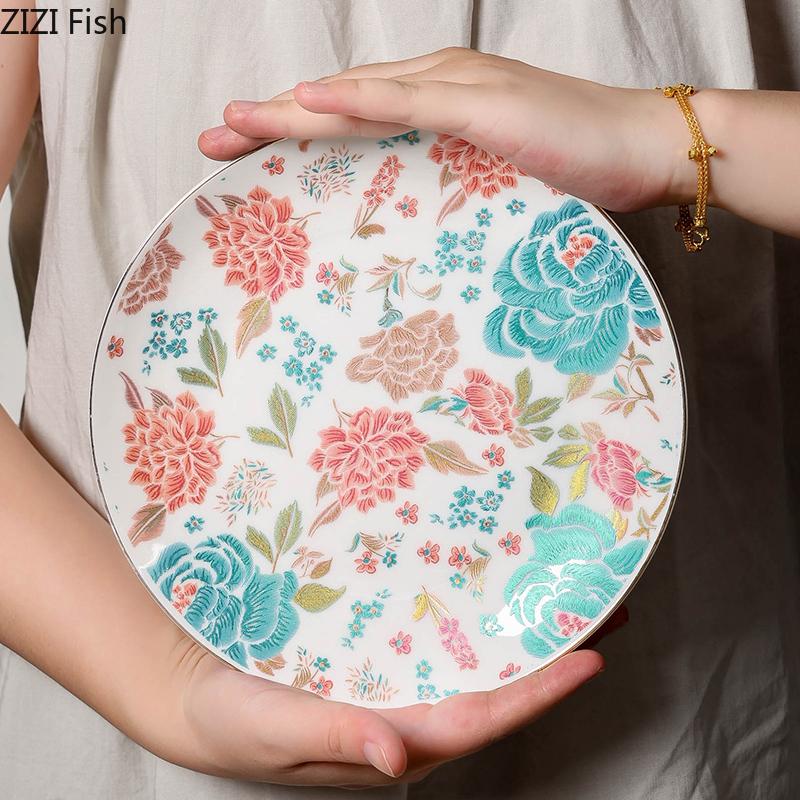 Floral Blooming Painted Cup&saucer Golden Edge Porcelain Coffee Mug Dining Table Afternoon Tea Teacup Fruits Juice Cup Mugs