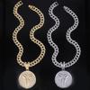European American Hot Selling Full Rhinestone Alloy Triangle Star Round Tag Pendant Hip Hop Cuban Chain Necklace Street Rap Trendsetter Accessories