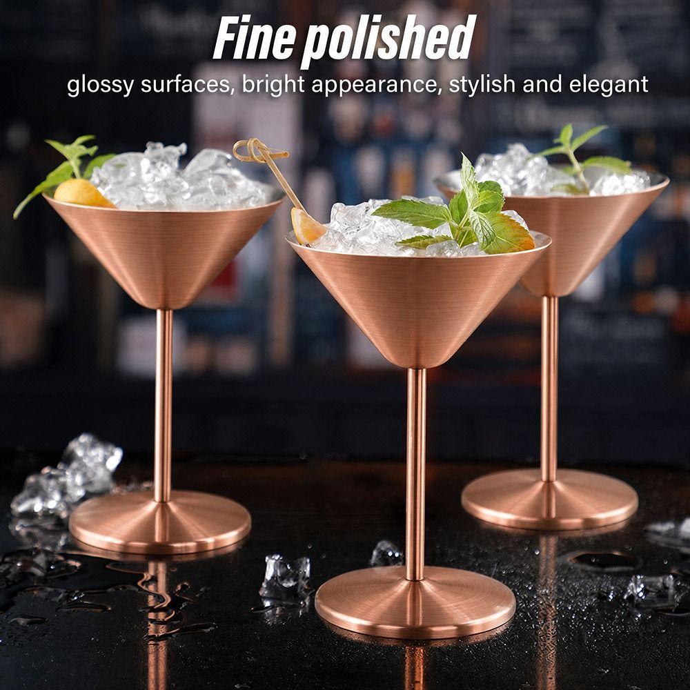 Fine Polish Stainless Steel Martini Glass Long Stem Rustproof Reusable Wine Glass Rose Gold 304 Stainless Steel