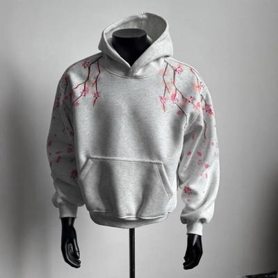 Unisex Floral Embroidered Hooded Sweatshirt Loose Streetwear Pullover Winter