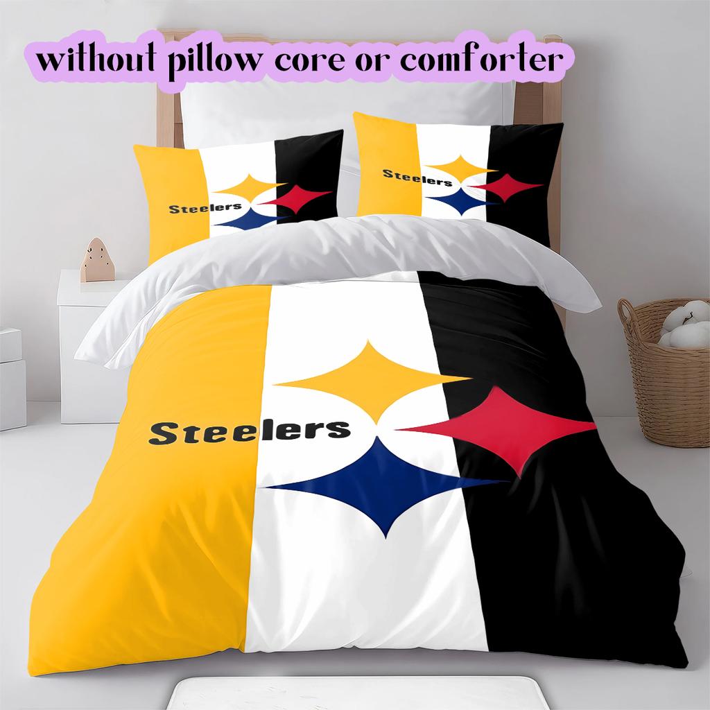 Pittsburgh Steelers Vzorovaná Sada Povlečení Prošívaná Přikrývka Povlak na Polštář Domácí Dekorace Narozeninový Dárek (1 * povlak na peřinu + 2 * povlak na polštář, bez jádra)