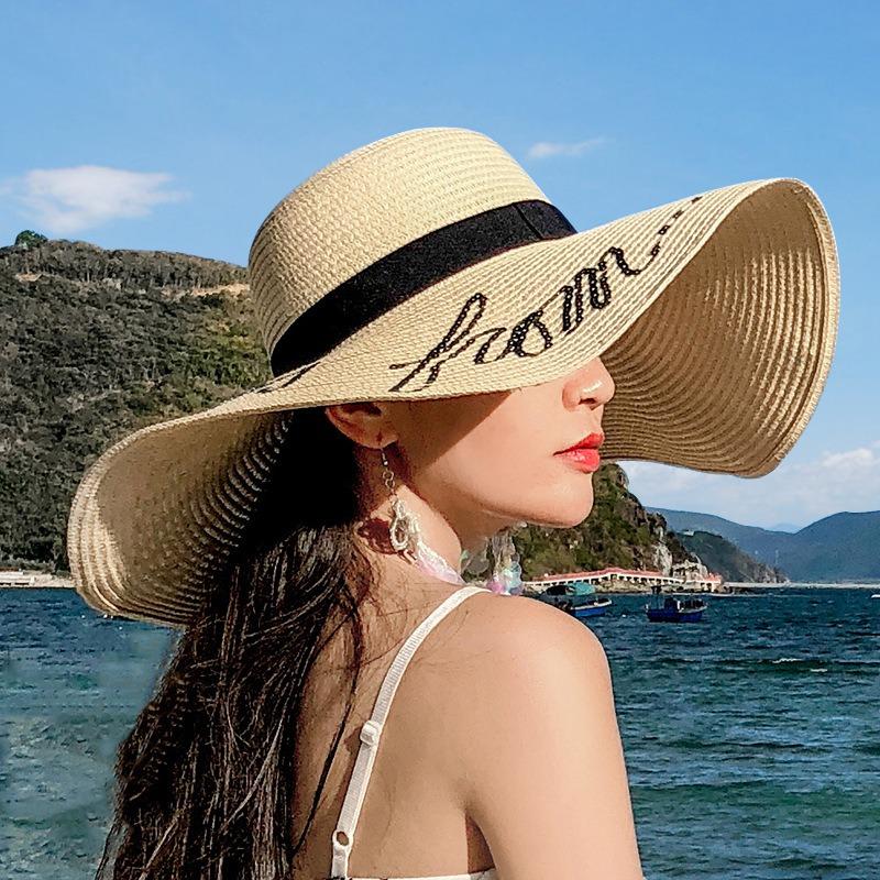 Travel Beach Hats for Women Large Brim Summer Sun Hats Vocation Seaside Straw Hat with Flowers Travel Beach Hats for Women Large Brim Summer Sun Hats Vocation Seaside Straw Hat with Flowers