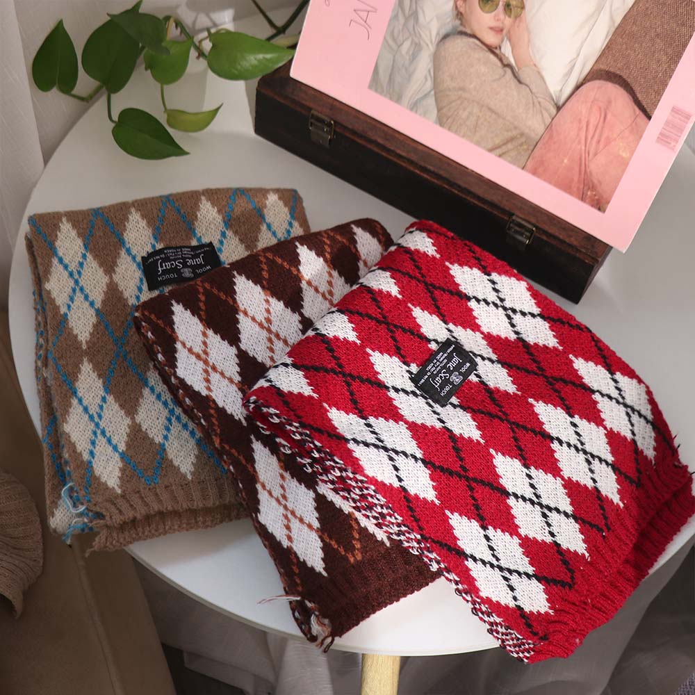 Korean Style Y2K Checkered Scarf Thickened Winter Cashmere Shawl  Check Scarf  Unisex