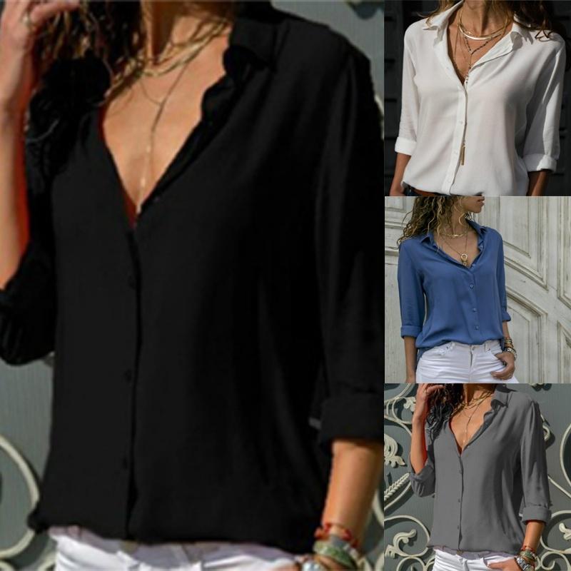 V-neck Button Shirt Tops 